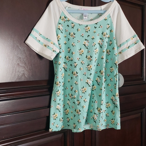 Turquoise floral girls baseball style ss t-shirt - Picture 1 of 5